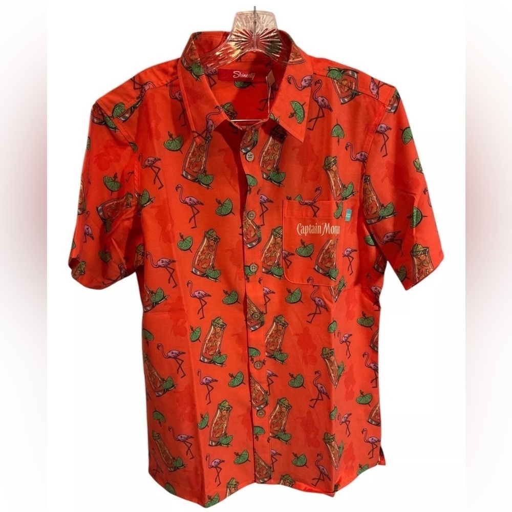 Shinesty Shirt Men's Med Orange Captain Morgan Cocktail/Flamingo Adult NWT